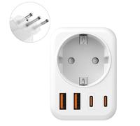 5 en 1 Adaptador de Enchufe Para Italia, Adaptador Italia Enchufe, con 1 CA, 2 USB-C y 2 USB-A (3,4 A), Enchufe de Viaje de 3 Clavijas Para Italia Para Chile, para Chile, Uruguay, Etiopía, Eritrea, En