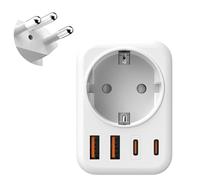 5 en 1 Adaptador de Viaje Suiza, Adaptador Suiza UE, A-daptador S-uiza Alemania con 1 AC & 2 USB-C & 2 USB-A(3.4A), para Liechtenstein, Madagascar, Maldivas, Ruanda, Enchufe de Viaje Tipo-J