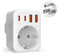 5 en 1 Adaptador Enchufe USA, Adaptador Enchufe Europeo a Americano, Adaptador de Viaje Enchufe Tipo B con 2 USB C y 2 USB A para US Canadá Mexico Colombia Perú