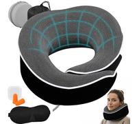 5 en 1 Cojin Cervical, Almohada Viaje Cuello Ajustable con Antifaz 3D, Tapones Oídos, Bolsillos, Cajas, Almohada Ergonómica Ortopedica de Espuma Viscoelastica para Dormir Avion Coche Tren Casa Oficina