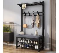 5-en-1 Entryway Coat Rack with Bench, 9 Removable Hooks & Hanging Rod, Stylish Hall Tree Storage nizer for Coats, Bags & Shoes (Black, 80cm)