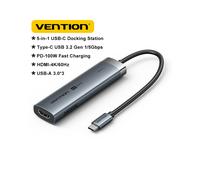 (5 EN 1 HDMI 4K 60 Hz) Vention 6 en 1 Gen 1 USB C HUB Adaptador USB 3.0 4K a 60 Hz Tipo C 3.1 a HDMI