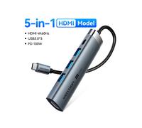 (5 en 1 HDMI 4K60Hz) Adaptador Vention USB C HUB 4K60Hz Tipo C a HDMI RJ45 PD 100W compatible con Macbook