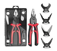 5 en 1 Pelacables Electricista, Cabezales de Herramientas Intercambiables, Cortadores de Cables, Pelacables, Alicates para Crimpar Cables, Tijeras de Hojalatero y Cortadores de Cables (Negro + Rojo)