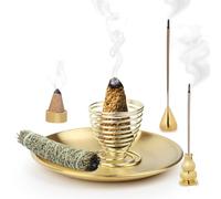 5 en 1 Porta Incienso,Soportes de Incienso de Latón con Recogedor,Soporte para Quemador,Palo Santo Quemador,Cenizas con cenicero,Soporte Incienso Varilla Hogar,para Dormir,Hacer Yoga,Pensar,Decorar