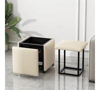 5 En 1 Silla De Cubo Otomano De Anidación Taburetes Apilables Con Ruedas Giratorias Banco Otomano Cuadrado Taburete Para Sala De Estar, Comedor(Size:35x35x35cm/13.8x13.8x13.8in,Color:blanco)