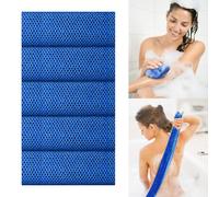 5 esponjas de baño de red africana, esponja de baño de red larga, exfoliante para ducha, exfoliante corporal, limpiador de espalda, piel cabelludo y pies, removedor plano de piel muerta (azul, 30 x 80