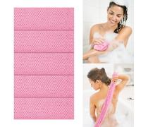 5 esponjas de baño de red africana, esponja de baño de red larga, exfoliante para ducha, exfoliante corporal, limpiador de espalda, piel cabelludo y pies, removedor plano de piel muerta (rosa, 30 x 80