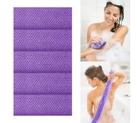 5 esponjas de baño de red africana, esponja de baño de red larga, exfoliante para ducha, exfoliante corporal, limpiador de espalda, piel cabelludo y pies, removedor plano de piel muerta (morado, 20 x