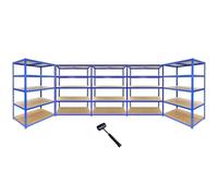 5 Estanterías Metálicas Azules T-Rax sin Tornillos 120x60x183cm de 5 Estantes Baldas Repisas Capacidad Peso 280kg por Estante Almacenamiento Almacenaje Herramientas Taller Garaje+Mazo de Goma GRATIS