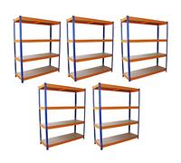 5 Estanterías Metálicas Azules y Naranjas S-Rax sin Tornillos 150x50x180cm de 5 Estantes Baldas Repisas Capacidad Peso 265kg por Estante Almacenamiento Almacenaje Herramientas Taller Garaje Almacén