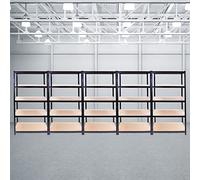 5 Estanterías Metálicas Negras T-Rax sin Tornillos 90x45x180cm de 5 Estantes Baldas Repisas Capacidad Peso 280kg por Estante Almacenamiento Almacenaje Herramientas Taller Garaje + Mazo de Goma GRATIS