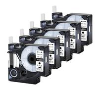 5 etiquetas de cinta estándar D1 de 0.354 in compatibles con 40913, laminadas en negro sobre blanco para impresoras LabelManager 100 120P
