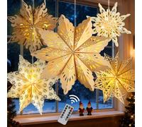 5 faroles de papel de Navidad con luz LED, linterna grande de papel de Navidad con forma de estrella, color amarillo, para Navidad, vacaciones, boda, fiesta de cumpleaños, decoración del hogar e