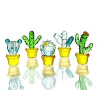 5 figuras de cristal sopladas a mano con diseño de cactus en miniatura, simulación de plantas del desierto, coleccionables, decoración de mesa para el hogar