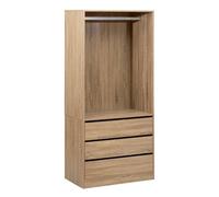 5 five simply smart 5five - Armario Dolo, Efecto Roble, 80 x 48 x 180 cm (Ancho x Fondo x Alto), Barra de Colgar Abierta, 3 cajones - Mueble de almacenaje para Dormitorio