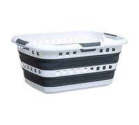 5 five simply smart 5five - Cesto de Ropa Plegable de 45 l - 3 Asas ergonómicas - Cesto de Ropa retráctil Rectangular - Gran Capacidad - Gris y Blanco