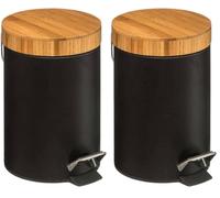 5 five simply smart 5five - Papelera con Pedal Naturéo Black de 3 l - Metal, Tapa de bambú, Cubo extraíble - para baño, Inodoro y Oficina (Paquete de 2)