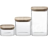 5five - 3 tarros de cristal apilables "hermet" con tapa de madera