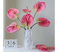 5 flores artificiales de lirio de anturio de 24 pulgadas/61 cm, permanentes para decoración del hogar, ramo y hojas verdes para el hogar, decoración de tienda, accesorios de ramo de flores (rosa)