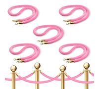 5-Foot Crowd Control Barriers with Gold Plated Hook,1 2 3 4 5 6 Pack Pink Velvet Stanchion Rope, for Carpet Events Movie Theaters Grand Openings Hotels Party(5pcs)