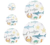 5 fundas elásticas reutilizables para tazón, lavables en 5 tamaños, tapas de masa madre para una frescura duradera bajo el océano, animales, tiburones, cangrejos, colores, color blanco