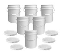 5 Gallon White Bucket & Lid - Set of 6 - Durable 90 Mil All Purpose Pail - Food Grade - Plastic Container by Living Whole Foods