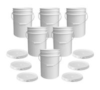5 Gallon White Bucket & Lid - Set of 6 - Durable 90 Mil All Purpose Pail - Food Grade - Plastic Container by Living Whole Foods