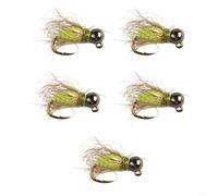 5 ganchos para moscas para pesca eficaz de truchas, ninfas de cabeza de cuentas de hundimiento rápido diseñados para una mejor atracción de peces (14# amarillo)