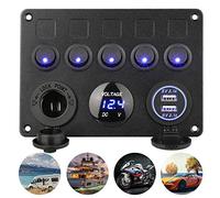 5 Gang Panel de Interruptor basculante Panel de tabla eléctrica Barco coche impermeable doble USB DC 12V/24V LED camión remolque marino vehículos SUV autocaravana