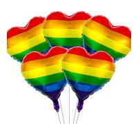 5 globos de arco iris, globos de corazón de aluminio de 18 pulgadas, suministros de decoración del orgullo gay, tamaño grande, para cumpleaños, baby shower, boda