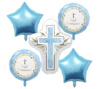 5 globos de comunión, globos de comunión de primera santa, decoraciones de comunión, globos de confirmación de cruz religiosa para baby shower, cumpleaños, boda, bautizo, decoración de fiesta (azul)