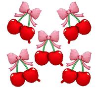5 globos de papel de aluminio con lazo rosa cereza roja para cumpleaños, novia, fiesta de boda, decoraciones temáticas de frutas de verano