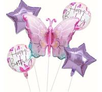 5 globos de película de aluminio de mariposa rosa: 32 pulgadas, grandes decoraciones de fiesta de cumpleaños para bebé, centenario, boda, fiesta de cumpleaños de niña, globos flotantes de helio con