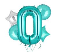 5 globos XXL turquesa número 0 globos Tiffany azul número 0 globos de papel de aluminio con números grandes Happy Birthday globos decoración cumpleaños 100 cm
