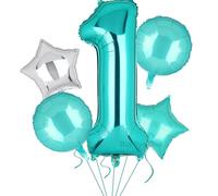5 globos XXL turquesa número 1 globos Tiffany azul número 1 globos de papel de aluminio con números grandes Happy Birthday globos decoración de cumpleaños 100 cm