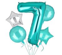 5 globos XXL turquesa número 7 globos Tiffany azul número 7 globos de papel de aluminio con números grandes Happy Birthday globos decoración cumpleaños 100 cm