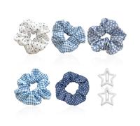 5 gomas para el pelo, 2 pinzas para el pelo de estrella, gomas para el pelo para mujeres, gomas para el pelo a cuadros, gomas para el pelo azules, gomas para el pelo de seda