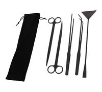 5 herramientas para acuario, kit de herramientas de acero inoxidable negro para plantas acuáticas, incluye pinzas, tijeras y pala de arena