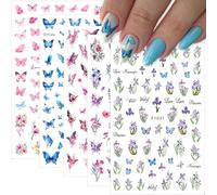 5 Hojas Mariposas Pegatinas para Uñas Adhesivas, Mariposas Colorida Multicolores, Decoración Uñas Arte Nail Stickers Art Manicura Regalo Mujer para decoración de uñas para mujer