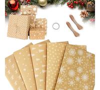 5 Hojas Papel de Regalo Navidad, con Copos de Nieve, Papá Noel, Papel de Regalo de Papá Noel, con Cuerda Algodon para Navidad, Año Nuevo, Fiestas, 100x43cm