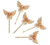 5 horquillas decorativas de mariposa para el pelo, 2.36 pulgadas en tono dorado con diamantes de imitación, accesorios para el cabello para fiestas, bodas y bailes de graduación