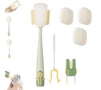 5 in 1 Bottle Cleaning Brush Set, 5 in 1 Bottle Cleaning Brush, Multifunctional Brushs, Detail Brushs for Cup Lid Gap, Interchangeable Heads - for Travel Mugs, Cups & Drinkware (Green)