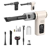 5-in-1 Cordless Car Vacuum Cleaner and Tire Inflator, Portable Handheld Air Compressor with Digital Pressure Gauge, with LED Light, 20000Pa Ultra-Strong Suction (White)
