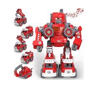 5 in 1 Fire Engine Toys Kids Construction Toys , Transform Robot Toys Educational Construction Vehicles Toy Gift for Children Birthday Christmas