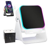 5-in-1 Induction Speaker for Mobile Phone, Wireless Bluetooth Speaker with Adjustable Stand, 8-Mode RGB Light & 5000mAh Power Bank, Stereo Sound Audio Dock for iPhone, Android & Tablets (White)
