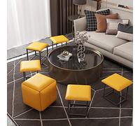 5-In-1 Ottoman Cube Chair Set, Nesting Chair, Stackable Leather Stools, Foot Stool with Wheels for Living Room, Bedroom, Dining Room (Yellow B)