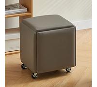 5-In-1 Ottoman Cube Chair Set, Nesting Chair, Stackable Leather Stools, Foot Stool with Wheels for Living Room, Bedroom, Dining Room (Gray B)
