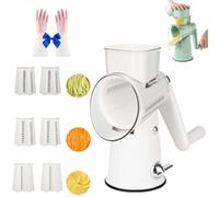 5 in 1 Rotary Cheese Grater Vegetable Slicer, Rotary Cheese Grater Hand Crank, Multifunctional Vegetable Cutter Slicer, Easy Cleaning Tabletop Fast Salad Shredder for Kitchen (White,3 Functions)