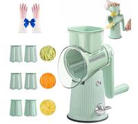 5 in 1 Rotary Cheese Grater Vegetable Slicer, Rotary Cheese Grater Hand Crank, Multifunctional Vegetable Cutter Slicer, Easy Cleaning Tabletop Fast Salad Shredder for Kitchen (Green,3 Functions)